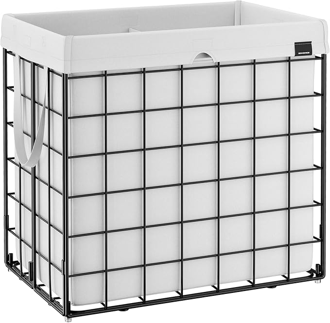 SONGMICS Laundry Hamper, 34.3 Gal. (130L) Laundry Basket, Collapsible Clothes Hamper, Removable and Washable Liner, Metal Wire Frame, for Bedroom Bathroom, Cream White ULCB113W01