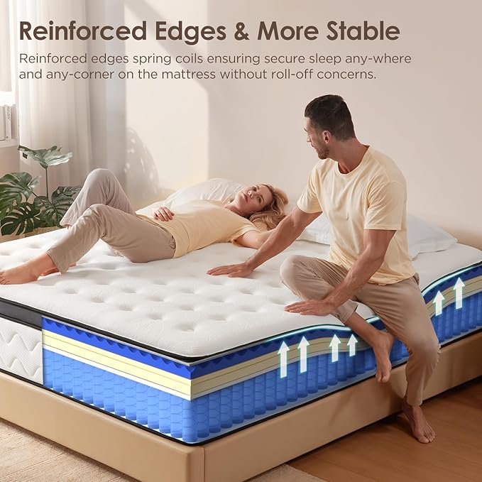 12 Inch Queen Mattress in a Box- Medium Firm Hybrid Memory Foam Mattress with Individual Pocket Springs for Pressure Relief & Motion Isolation, Fiberglass-Free Queen Size Mattresses, 80" x 60"