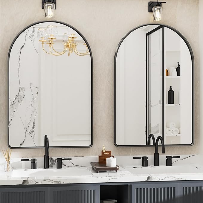 Suidia 24" x 36" Bathroom Mirror, Bathroom Vanity Mirror Metal Framed, Wall-Mounted Mirrors for Bedroom, Living Room, Entryway, Hallway, Black, Arch Style