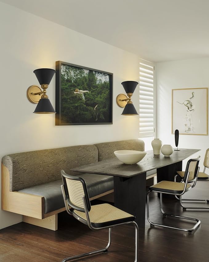 HEQIQEH Set of 2 Vintage Battery Operated 2-Lights Wall Sconces, Indoor Up and Down Wall Light Fixtures with Remote Control, Dimmable Cordless Wall Lamps for Hallway, Living Room, Stairs