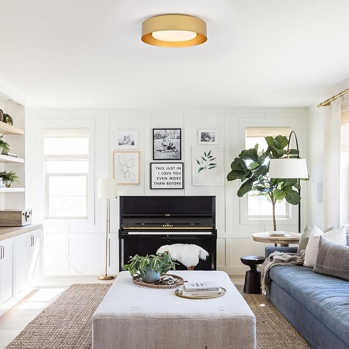 Modern Flush Mount Ceiling Light,Minimalist Close to Ceiling Lighting Fixture,Gold Circular Ceiling lamp for Bedroom,Dining Room,Entry,Hallway,Balcony, Bathroom (16.5'')