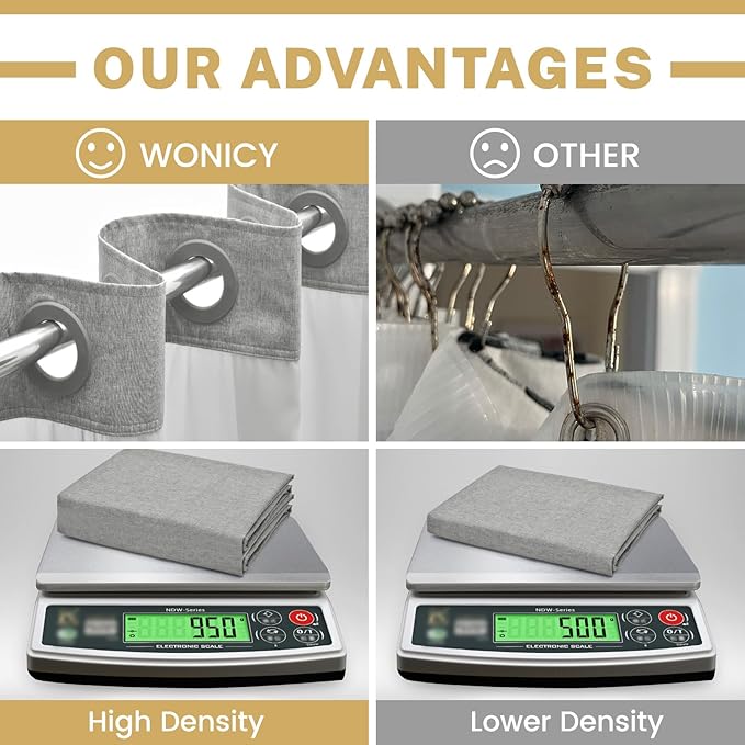 No Hook Shower Curtain with Snap in Liner, Polyester Textured Shower Curtain with Liner Set, Waterproof Washable Hotel Style Shower Curtains for Bathroom, 71Wx74H, Grey