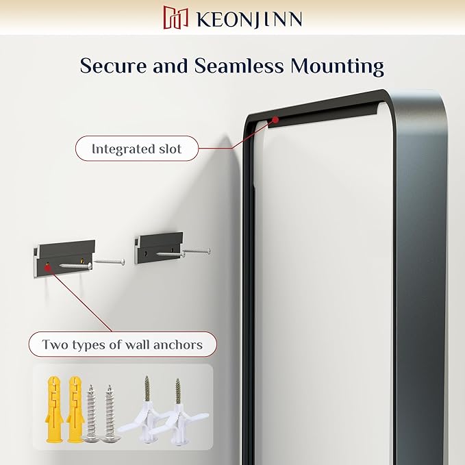 Keonjinn Black Bathroom Mirrors for Over Sink, 48” x 30” Large Rounded Rectangle Bathroom Vanity Mirror, Matte Black Modern Decorative Wall Mirror, Anti-Rust, HD Tempered Glass(Horizontal/Vertical)