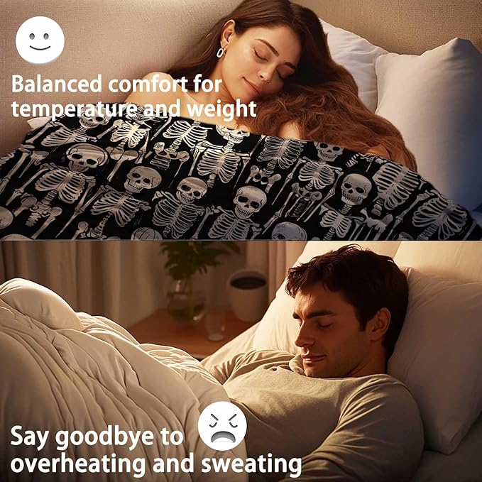 Skull Skeleton Blanket Throw, Lightweight Fleece Printed Throw Blanket, Skull Gifts for Women and Men, Home Decor, 50x60 Inches