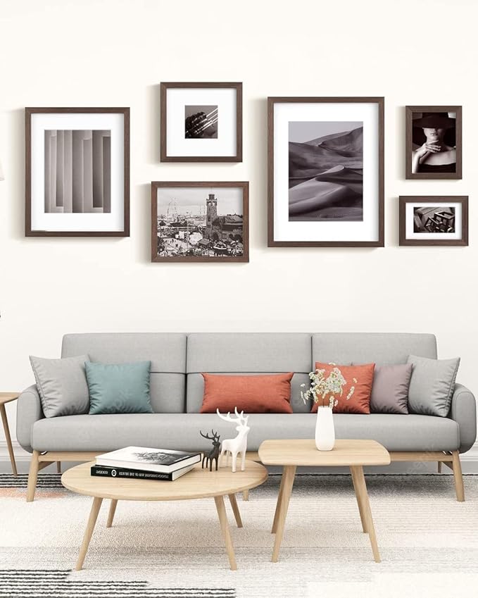 Egofine 9x12 Picture Frame Made of Solid Wood with Plexiglass, Display Pictures 5x7/6x8 with Mat or 9x12 Without Mat for Tabletop and Wall Mounting, Rustic Brown