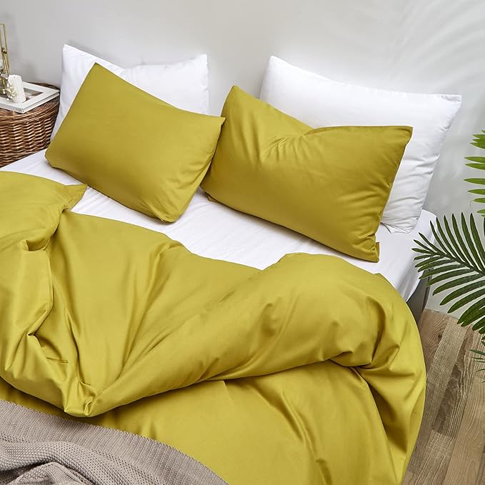 CLOTHKNOW Moss Green Comforter Set California King 3Pcs Yellow Bedding Comforter Sets Solid Comforter and 2 x Pillowcases