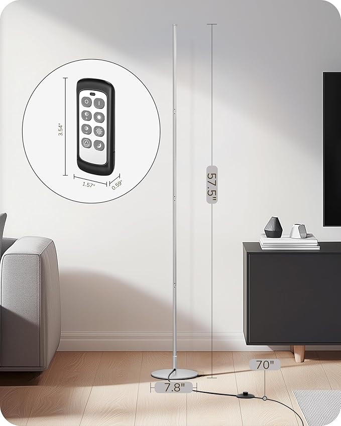 EDISHINE Modern Minimalist Floor Lamp, 2-Pack Adjustable Led Corner Lamps, Dimmable with 7 Color Temperatures (3000K-6000K), 57.5" Height for Bedroom, Living Room, Office, Silver