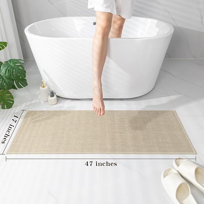 chakme Bathroom Rugs Mat 47x17, Ultra Thin Non Slip Bath Mats Runner Quick Dry Absorbent Bath Mat for Bathroom Floor, (Light Beige, 47"x17")