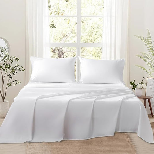 Bedlifes 1000 Thread Count 100% Egyptian Cotton California King Size Sheets Set - Sateen Soft Silky Breathable Luxury Cooling 4 Pieces (White)