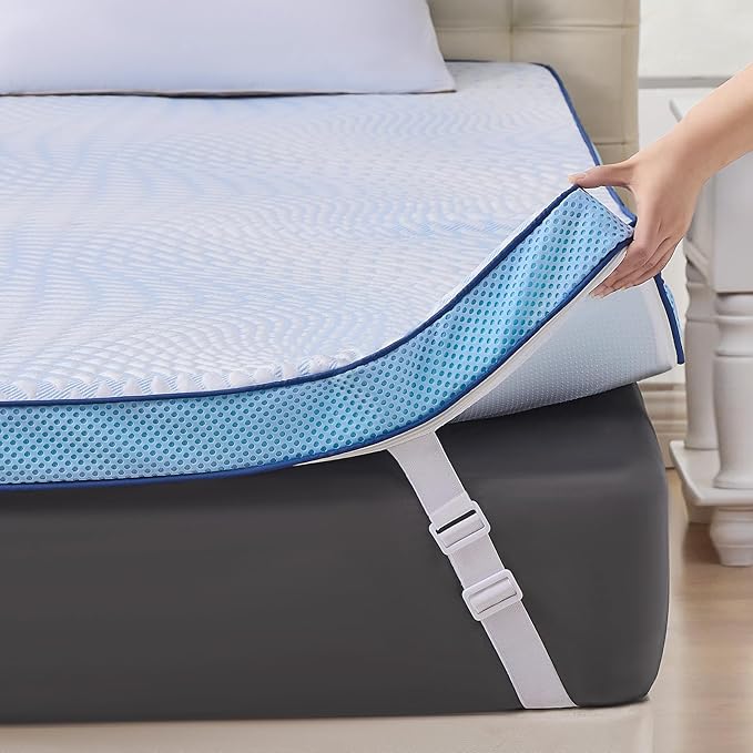 MEISHANG 3 Inch King Size Cooling Memory Foam Mattress Topper for Pain Relief-Breathable Night Sweats Non-Slip Density Foam & Removable Zipper Washable Cover - Grey