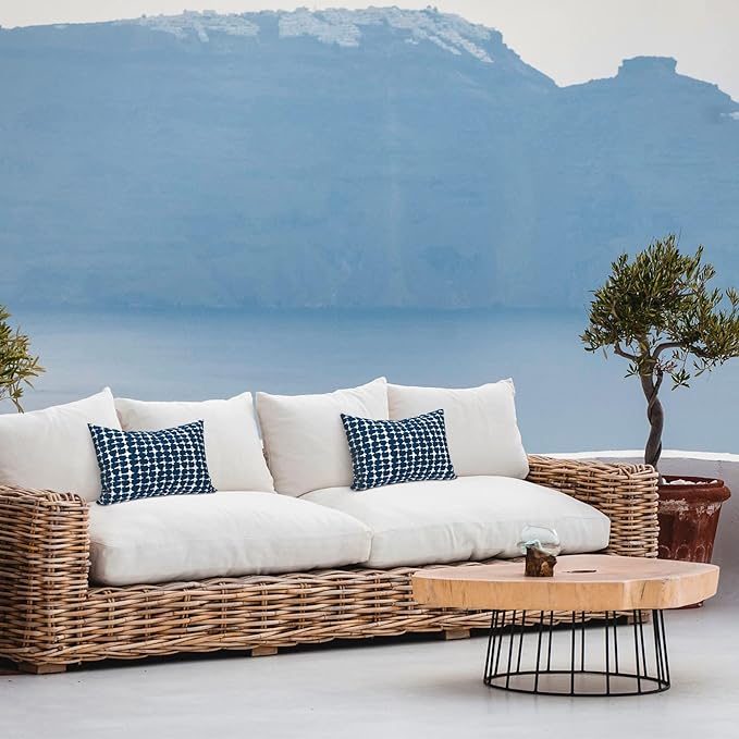 LVTXIII Outdoor/Indoor Lumbar Pillows, Decorative Patio Lumbar Cushions, Fluffy Water Repellent Garden Cushions for Home Patio Coach Sofa Use, 12×20 Inch, Pack of 2, Tie-dye Navy