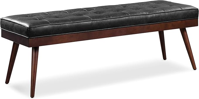 POLY & BARK Napa Luca Leather Bench, Onyx Black