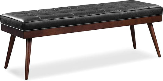 POLY & BARK Napa Luca Leather Bench, Onyx Black
