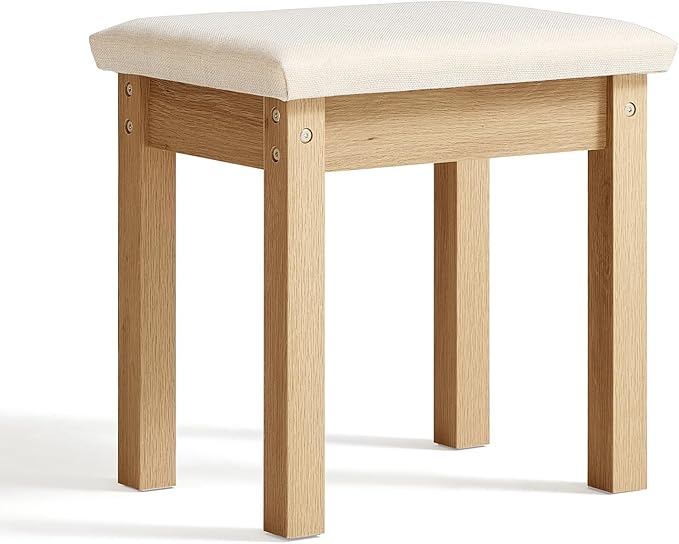 LEYAOYAO Vanity Stool, Elegant Makeup Stool with Comfortable Fabric Cushion, Sturdy Wooden Frame, Modern Vanity Bench for Bedroom and Bathroom-Natural Wood