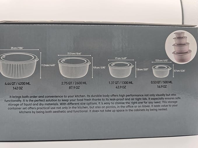 Hobby Life Dora Series, 4-Mixing Bowls with 4-Airtight Lids – 8-Piece Nesting Bowl Set, Leak-Proof Plastic Kitchen Bowls for Mixing, Serving & Food Storage–Non-Slip, BPA-Free, Microwave & Freezer Safe