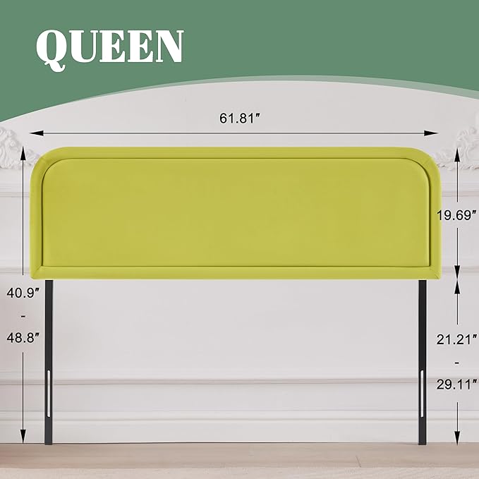 Velvet Fabric Headboard Queen, Upholstered Headboard Queen Size Only, Dorm Bed Headboards from 41” to 49” Height, Sturdy and Durable Solid Wood Bed Head Board, Green