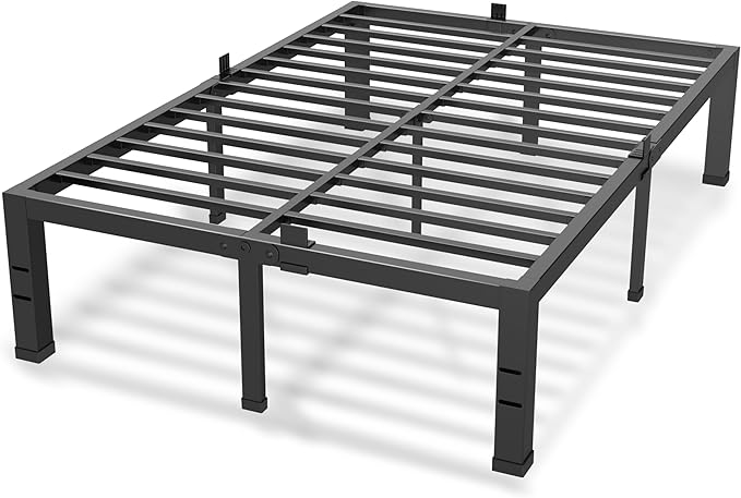 18 Inches Bed Frame Queen Size, Heavy Duty Metal Platform Bed Frame No Box Spring Needed, Easy Assembly, Noise Free Bedframes with Mattress Slide Stopper