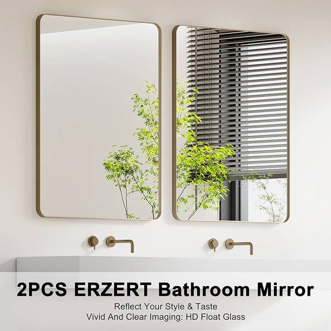 Bathroom Mirrors for Over Sink,2Pcs 24x36Inch Vanity Mirrors for Wall,Bronze Metal Frame Rectangle Mirrors for Bathroom Vertically Restroom,Hangs Horizontally or Farmhouse