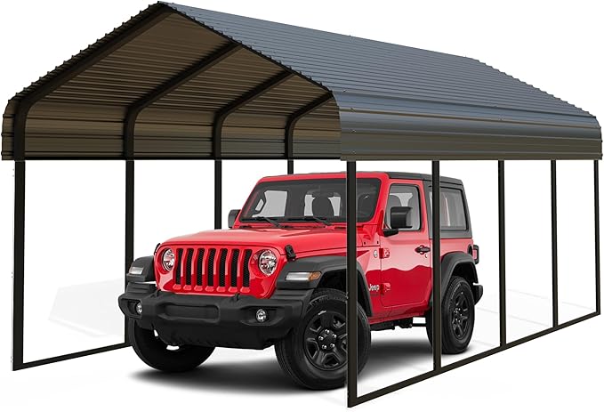 10x20 FT Heavy Duty Metal Carport with Galvanized Steel Roof & Frame – All-Weather Portable Car Garage Canopy Shelter for Cars, Safe Boat Cover for Yard