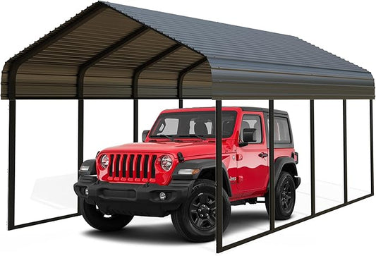 10x20 FT Heavy Duty Metal Carport with Galvanized Steel Roof & Frame – All-Weather Portable Car Garage Canopy Shelter for Cars, Safe Boat Cover for Yard