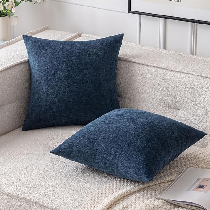 MIULEE Pack of 2 Navy Blue Decorative Pillow Covers 20x20 Inch Soft Chenille Couch Throw Pillows Farmhouse Cushion Covers for Home Decor Sofa Bedroom Living Room