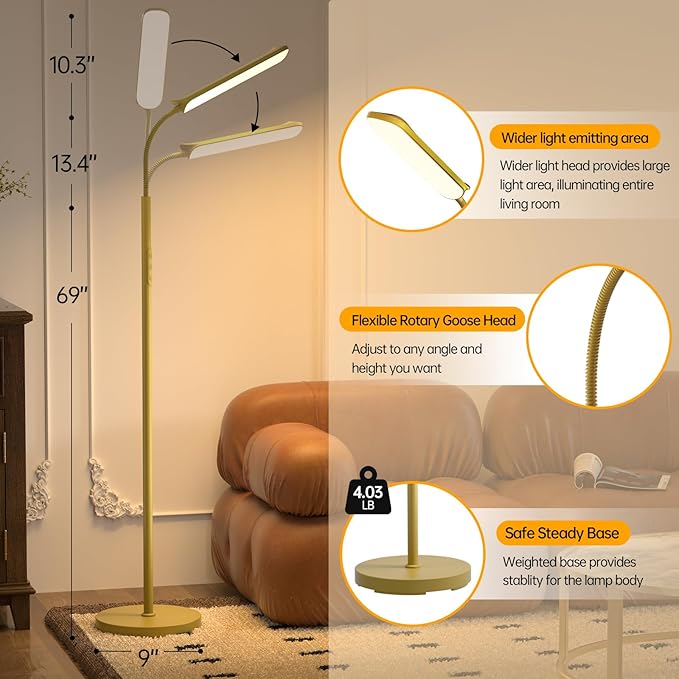 LED Floor Lamp, 18W Super Bright Floor Lamp for Living Room, Adjustable Stepless Colors & Brightness Gooseneck Standing Lamp, Eye Caring Reading Light with Remote& Touch Control for Bedroom Office
