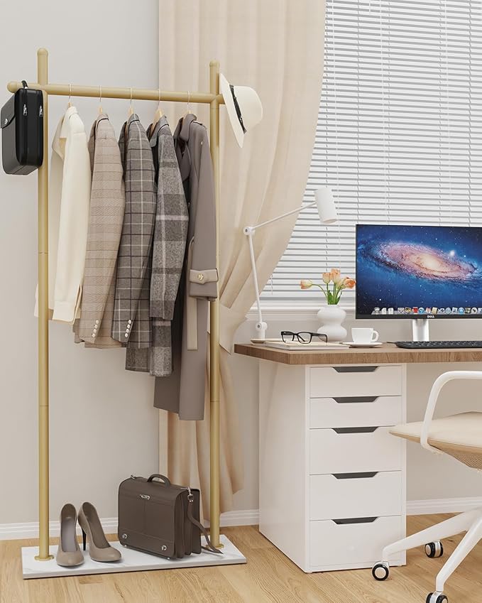 Coat Rack Freestanding with Natural Rock Base, Metal Coat Hanger Stand, Industrial Garment Rack, Clothes Tree for Bedroom Living Room Office To Hang Outerwear, Hats, 68.9in, Gold, Large