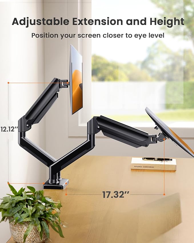 ErGear Dual Monitor Stand up to 32 inches Screen, Load-Bearing Max 22 lbs Each Arm, Adjustable Dual Monitor Mount, Sturdy Steel vesa Monitor Mount with Stable VESA 75x75 100x100mm