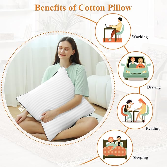 Pillows Insert 16'' x 16'' Set of 2, Decorative Throw Pillows with Luxury Silky Covers for Indoor Couch, Sofa or Bed Decors, White Striped Cushion Sham Stuffer