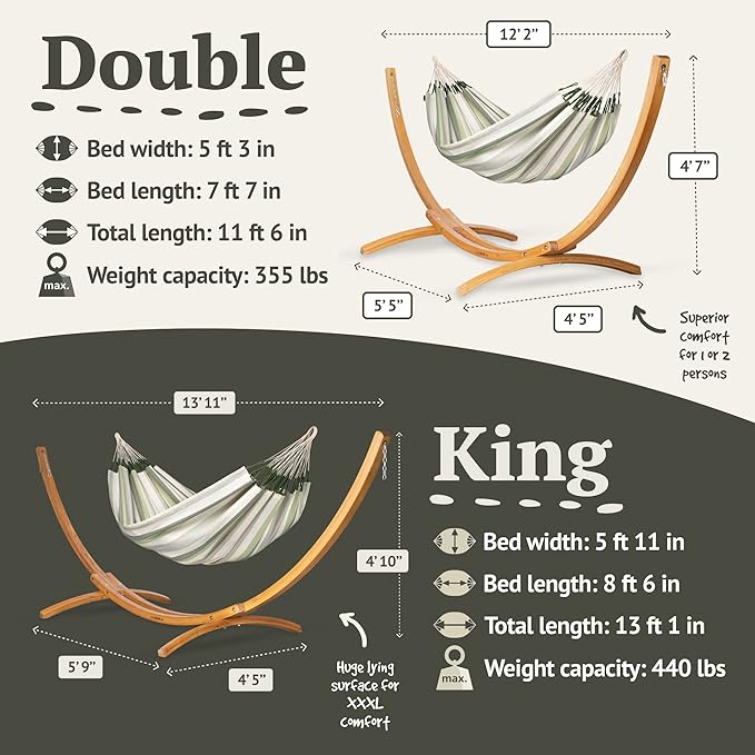 LA SIESTA® - Large Double Brisa Classic Hammock & Elipso Stand - Larch Wood Hammock Stand - Weather & Tear Resistant - Backyard Outdoor Hammock with Stand - 2-Person, Max 355 Lbs, Cedar