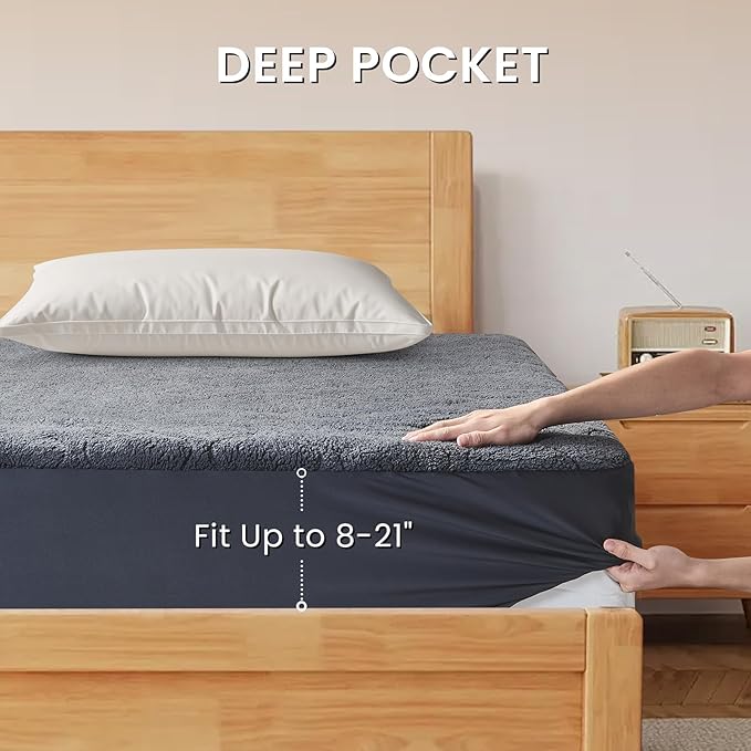 Queen Size Heated Mattress Pad Sherpa Electric Mattress Pads Electric Bed Warmer Fit up to 21" with 6 Heat Settings Dual Controller 10 Hours Auto Shut Off, Dark Gray