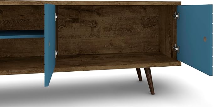Manhattan Comfort Liberty Mid Century Modern TV Stand for Televisions up to 60 Inches, Bedroom and Living Room Entertainment Center with Storage, Shelves, and Cabinet, 63" Wide, Rustic Brown/Aqua