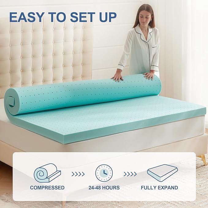 3 Inch Memory Foam Mattress Topper Twin, Mattress Pad Gel Infused Foam Bed Topper, Ventilated Soft Blue,Twin Size
