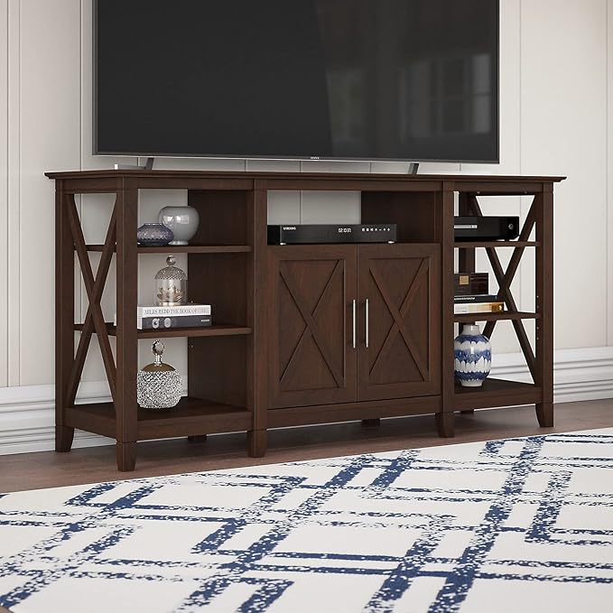 Bush Furniture Key West Tall TV Stand for 65 Inch TV in Bing Cherry, Farmhouse Entertainment Center with Storage