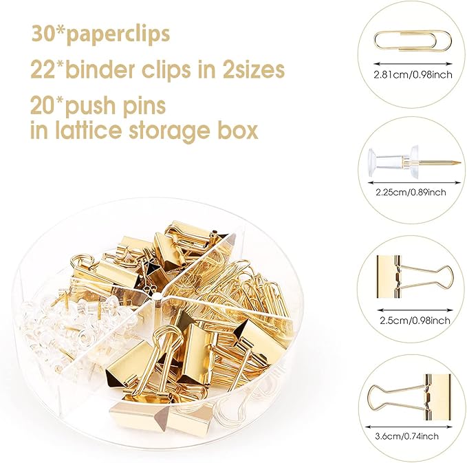Gold Desk Organizers and Accessories Office Supplies Set Stapler, Pen Holder, Phone Holder, Scissors, Pen, Ruler, 30 Paper Clips, 22 Binder Clip, 20 Tacks and 1000pcs Staples (Gold)