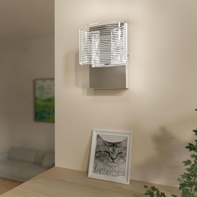 URSOLA Wall Sconce LED Wall Lamp with Oval Linear Sleek Lampshade 110 Volt Hardwired Wall Light 4000K Sconces Wall Lighting (Chrome)