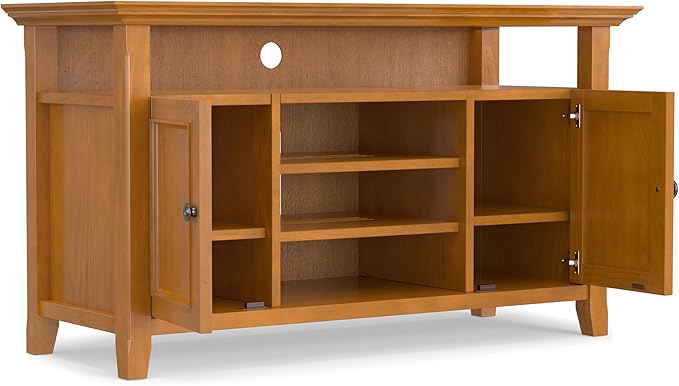 SIMPLIHOME Amherst 54-inch Wide Solid Wood TV Stand in Light Golden Brown, Transitional-Style Media Console for Living Room with Adjustable Shelves and Cable Management