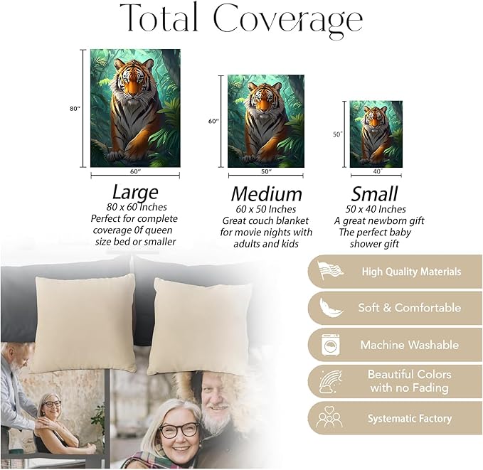 Majestic Tiger Blanket, Soft Cozy Warm Throw Blanket Gifts for Adults Kids Women, Lightweight Comfy Fuzzy Flannel Blankets for Couch, Travel, Car, Home Decor 50×40 Inch
