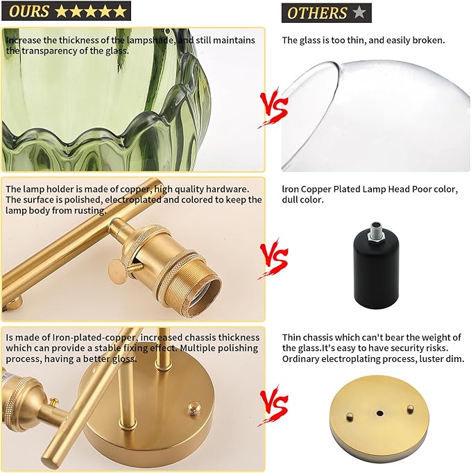 Bathroom Light Fixtures, 2-Light Brass Vanity Wall Light Over Mirror with Green Tulip Glass Shade for Bedroom Living Room