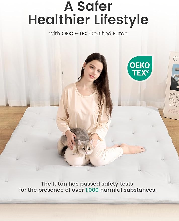 Syrinx Japanese Floor Futon Mattress, Foldable Tatami Sleeping Pad for Adults & Kids, Roll-Up Floor Bed or Bench Cushion