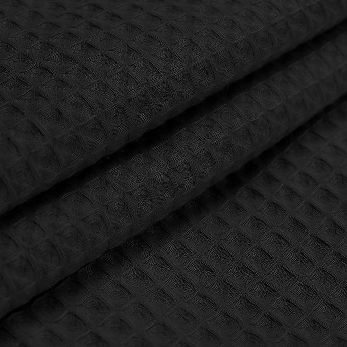 River Dream Black Fabric Shower Curtain Set, Cotton Blend, Waffle Weave, with Snap in Replacement Liner，71 x 74 inches