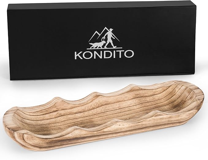 Wavy Edge Wooden Dough Bowl for Decor 16" L Lightweight Paulownia Wood Hand Carved Decorative Wooden Farmhouse Fruit Bowl Handmade, Home Decoration Centerpiece, Table Display Bowl