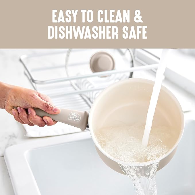 GreenLife 2 Quart Ceramic Nonstick Saucepan with Lid, PFAS-Free, Stay-Cool Handle, Multipurpose Kitchen Cooking Pot, Dishwasher & Oven Safe, Taupe