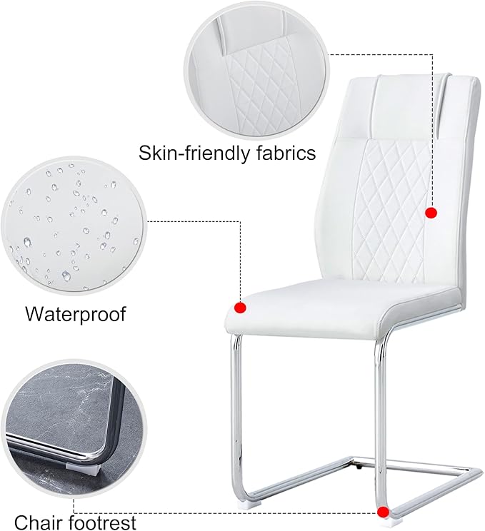 Dining Table Chairs Set for 4, Modern Rectangular Dining Room Table Set PU Leather Upholstered Dining Chairs 55" Dinner Table Set for Kitchen, Dining Room (Dining Table Set for 4, White)