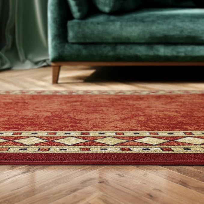 Antep Rugs Alfombras Modern Bordered 8x10 Non-Skid (Non-Slip) Low Profile Pile Rubber Backing Indoor Area Rugs (Maroon Beige, 7'10" x 10')