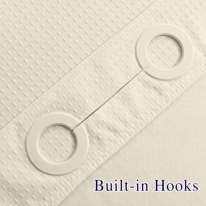No Hooks Required Waffle Weave Shower Curtain with Snap in Liner-Hotel Grade Waterproof & Mesh Top Window Spa Like Small Stall Bath Curtain Machine Washable 54Wx80L Beige