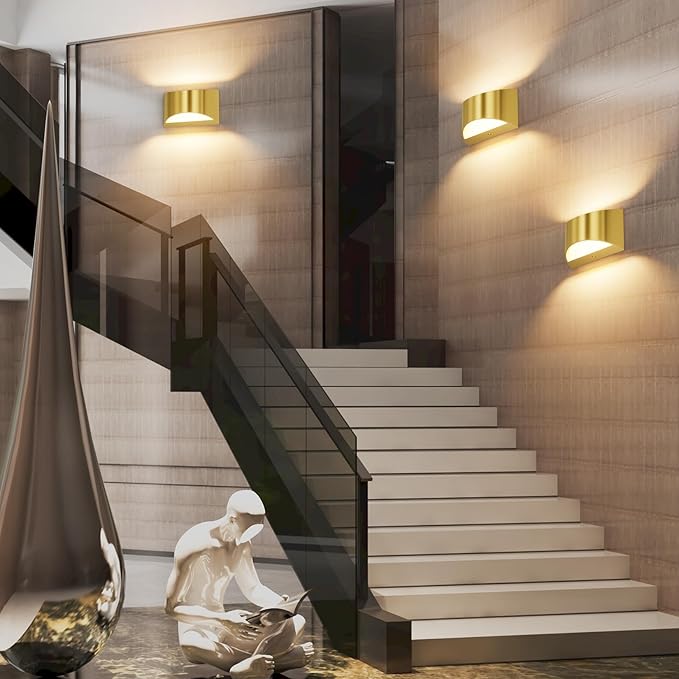 Aipsun 2 Pack Brushed Gold Wall Sconce Indoor Wall Lights Hardwired Up and Down Wall Mount Light for Living Room Bedroom Hallway Corridor Conservatory Warm White 3000K(with G9 Bulbs)