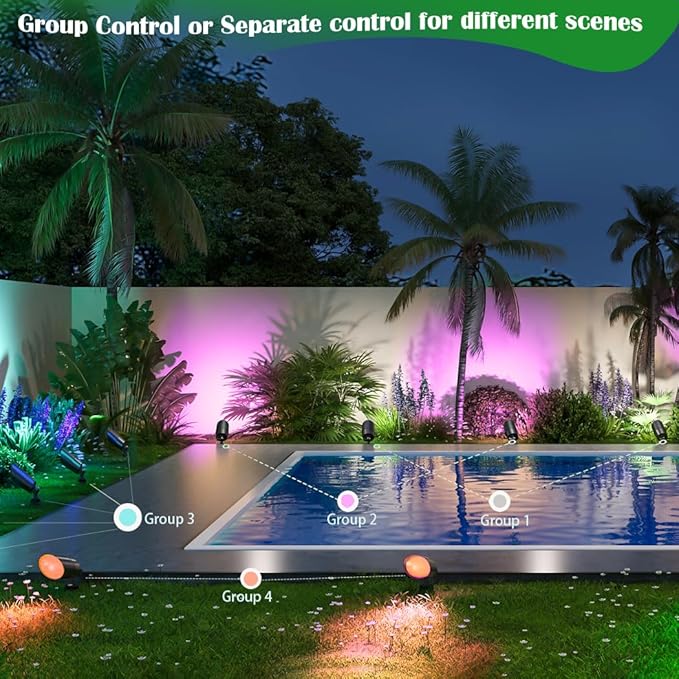 Low Voltage Landscape Lighting with 4 Spot Lights, RGB Color Changing from Warm to Cool White 5000K 12V Outdoor Landscape Lights,Waterproof Black LED Spotlights for Outdoor Garden Pathway,4 Pack