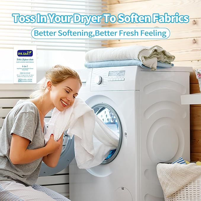 DR.EASY Dryer Sheets Plant Based Formula 252 Ct Fabric Softener sheets for Laundry Free & Clear Essential Oil Scented No Artificial Fragrances No Dyes Reduce Static & Wrinkles Help Repel Pet Hair