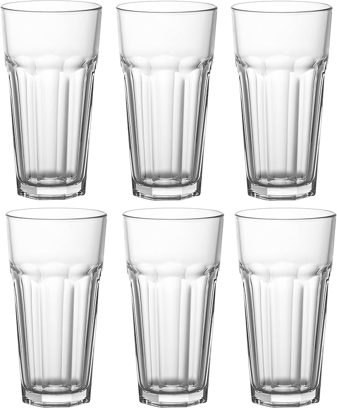 Red Co. Set of 6 Clear Glass 16 Fl Oz Drinking Highball Tumblers for Water, Juice, Beer, Cocktails
